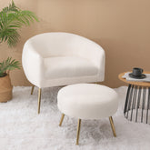 Accent Chair with Ottoman/Gold Legs - Velvet White