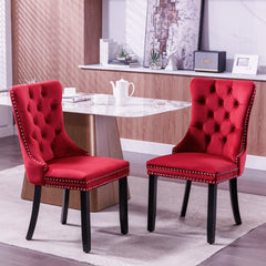 Classic Velvet Dining Chairs (Set of 2) - Wine Red