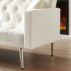 Convertible Folding Futon Sofa Bed, Sleeper Sofa Couch for Compact Living Space - Cream White