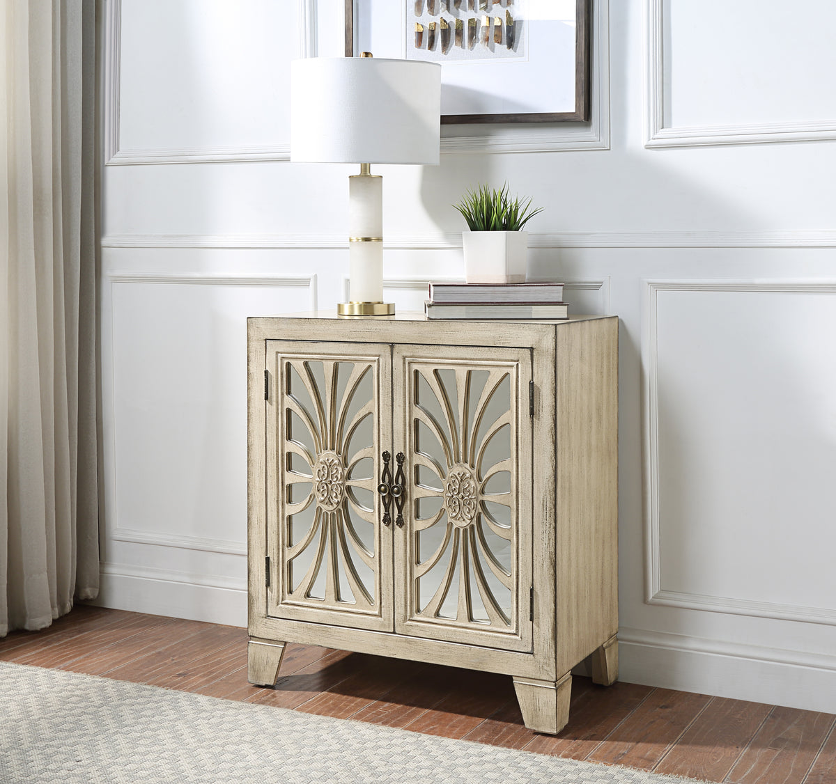 Cabinet Table with Storage - Antique White Finish