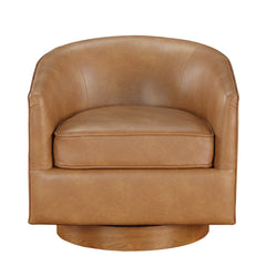 Wood Base Barrell Swivel Faux Leather Chair