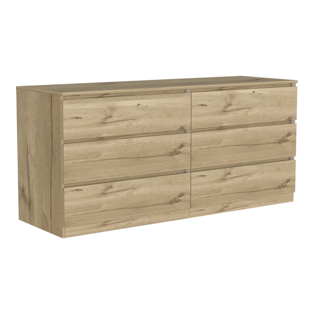 Asteria 6 Drawer Double Dresser, Metal Handles - Light Oak / White