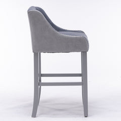 28 Inch Seat High Barstool with Accent Nail Trim (Set of 2) - Stone Blue and Gray