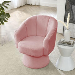 29 "W Petal Modern Contemporary Accent Lounge Swivel Chair with Deep Channel Tufting and Base - Pink Teddy