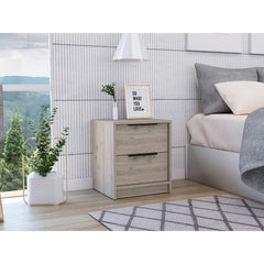 Kaia Nightstand, Two Drawers, Metal Handle - Light Gray
