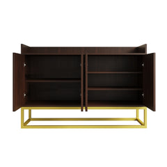 Stylish and Functional 4-Door Storage Cabinet with Square Metal Legs and Particle Board Material - Walnut