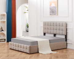 Queen Size Adjustable Headboard Height Storage Bed with 4 Drawers - Brow