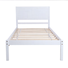 Wood Platform Twin Size Platform Bed with Headboard - White