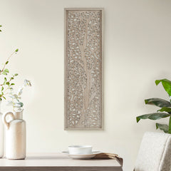 Laurel Branches Laser Cut Tree Framed Panel Wall Decor - Natural