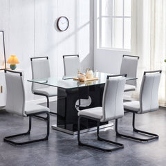Modern Minimalist Rectangular Glass Dining Table for 6-8 with 0.39" Tempered Glass Tabletop and MDF slab Special-Shaped Bracket