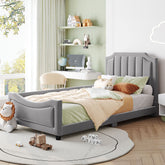 Twin Size Upholstered Daybed with Classic Stripe Shaped Headboard - Gray