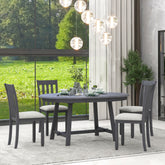 5-Piece Wood Dining Set Round Extendable Table with 4 Dining Chairs - Gray