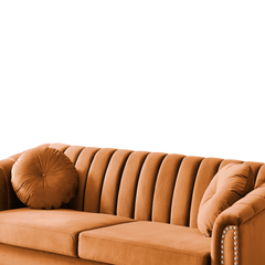 Camel Velvet Upholstered Sofa Couch, 3 Seat Tufted Back