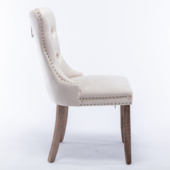 Modern High-end Tufted Velvet Upholstered Dining Chair with Wood Legs Nailhead Trim (Set of 2) -Beige