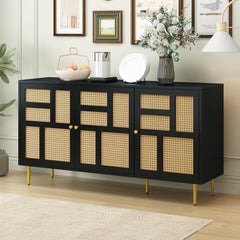 Console with Rattan Door - Black/ Rattan