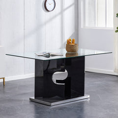 Modern Minimalist Rectangular Glass Dining Table for 6-8 with 0.39" Tempered Glass Tabletop and MDF slab Special-Shaped Bracket