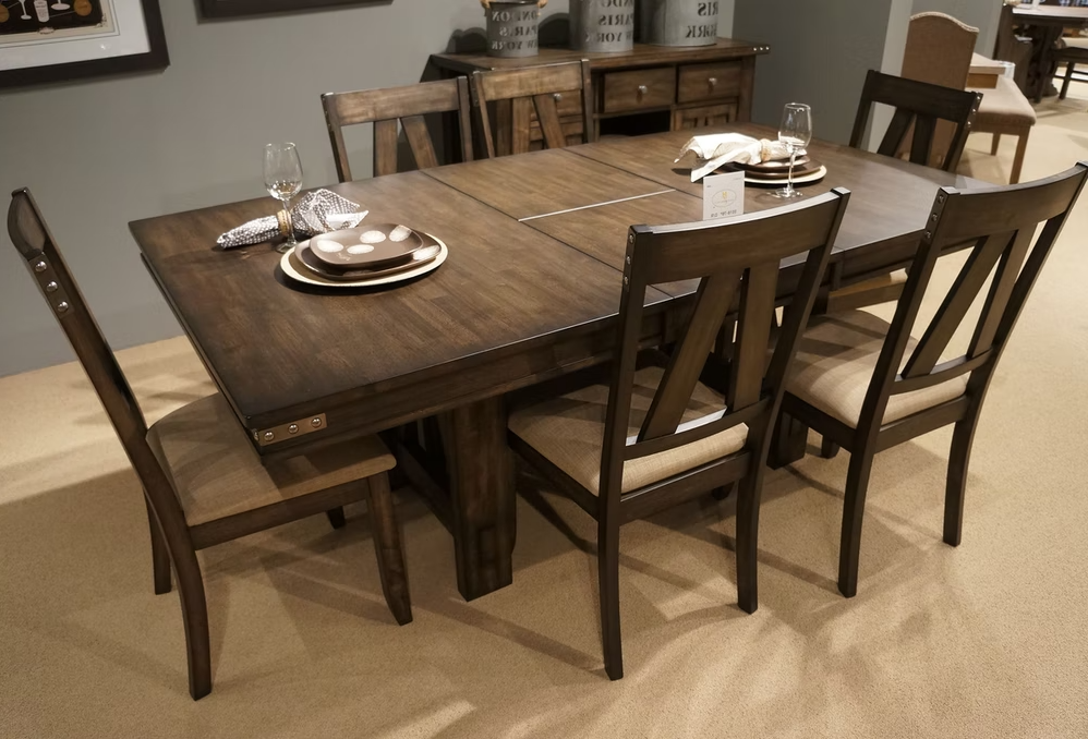 Brown Finish Rustic Look 1pc Dining Table with Butterfly Extension Leaf Solid Rubberwood Dining Furniture