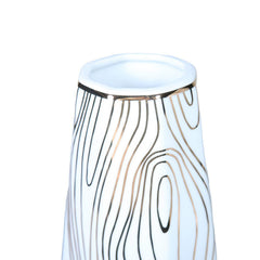 White Ceramic Vase with Gold Wood Grain Design - Elegant and Versatile Home Decor