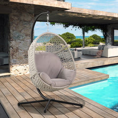 Large Hanging Egg Chair with Stand & UV Resistant Cushion Hammock Chairs with C-Stand for Outdoor