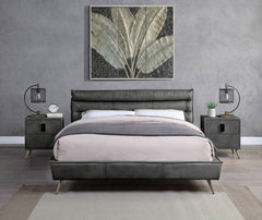 Modern Eastern King Bed - Gray Top Grain Leather
