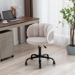 Zen Zone Velvet Leisure Office Chair, can rotate 360 degrees, with pulley - Off White