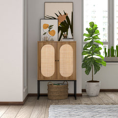 Walnut Rattan 2 Door Cabinet
