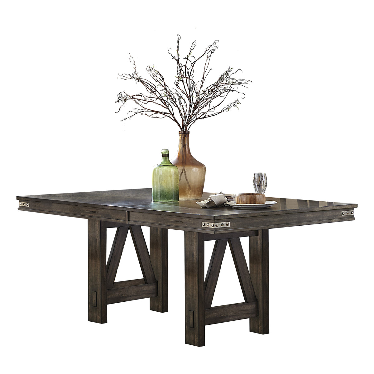 Brown Finish Rustic Look 1pc Dining Table with Butterfly Extension Leaf Solid Rubberwood Dining Furniture