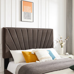 Full Bed + 2 Nightstands w/ Beautiful line stripe cushion headboard - Brown