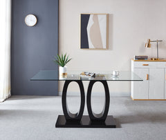 Contemporary Tempered Glass Top Double Pedestal Dining Table - Black