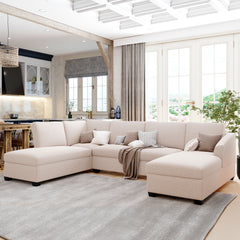 Modern Large U-Shape Sectional Sofa, Double Extra Wide Chaise Lounge Couch - Beige