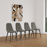 Set of 4 Modern Kitchen Dining Room Chairs, Cushion Seat and Sturdy Black Metal Legs - Gray