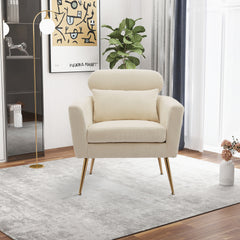 29.5"W Modern Chenille Upholstered Single Sofa Leisure Club Chair with Gold Metal Leg and Throw Pillow - Beige