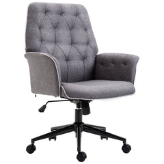 Vinsetto Linen Home Office Chair, Tufted Height Adjustable Computer Desk Chair with Swivel Wheels and Padded Armrests - Dark Gray