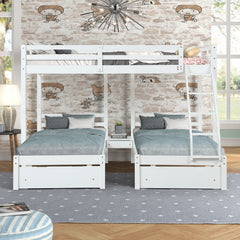 Full over Twin & Twin Bunk Bed with 3 Storage Drawers (96.8”x79”x68.3”) - White