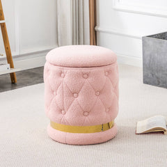 Teddy Velvet Stool Chair with Storage Space - Pink