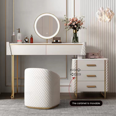 Makeup Vanity Set with LED Lighted Mirror, 5 Drawers, Modern Dressing Table Sintered Stone, Stool, 47.24''- White