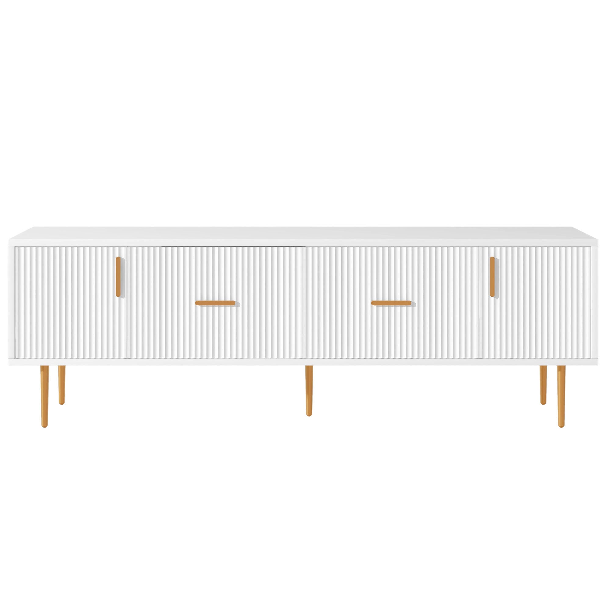 Modern TV Stand with 5 Champagne Legs, TVS Up to 75'' - White