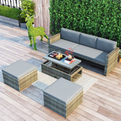 MAICOSY 4pc Rattan Patio Backyard Furniture Sofa Stool Retractable Table