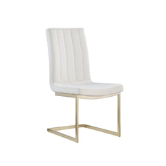 Modern White Side Dining Room Chairs with Seat High Back and Sturdy Gold Legs - White Velvet