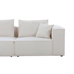 Modular Sectional Living Room Sofa Set, Modern Minimalist Style Couch with Ottoman and Reversible Chaise, L-Shape - White