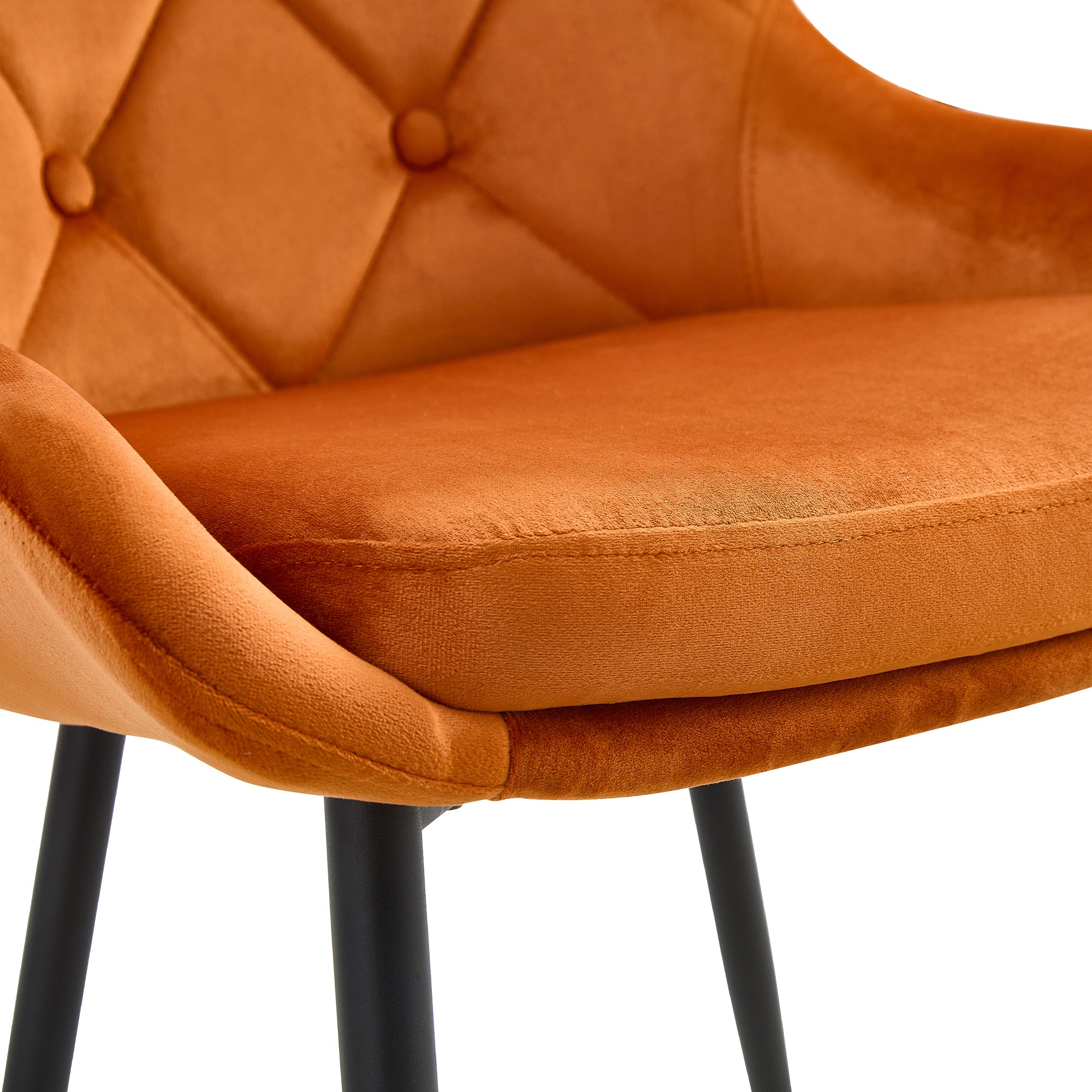 Modern Orange Velvet Dining Chairs with Black Legs (Set of 2) - Orange