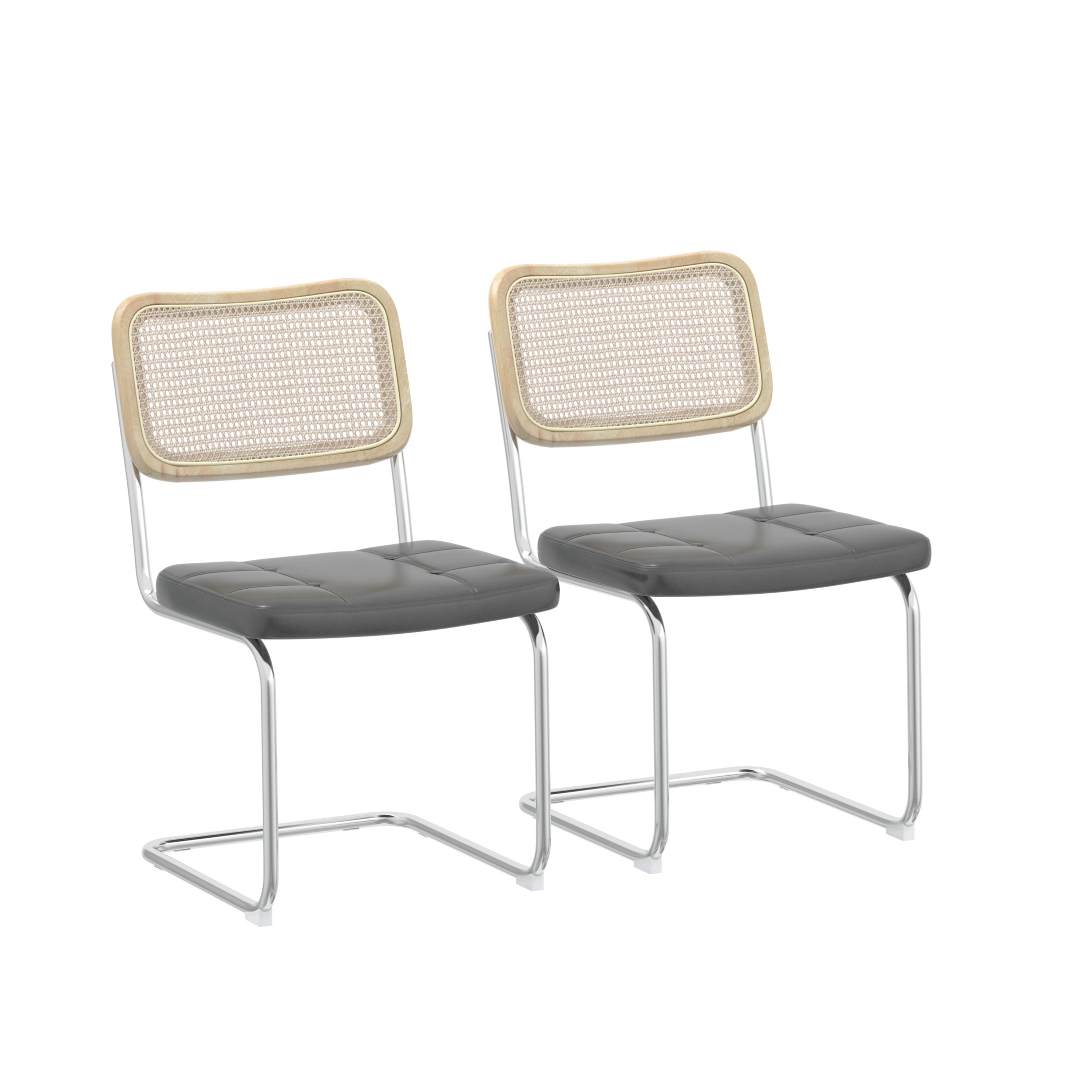 Leather Rattan Dining Chair with High-Density Sponge (Set of 2) - Grey