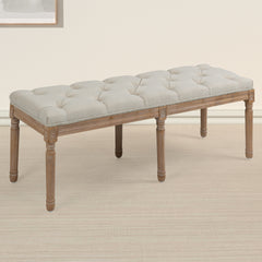 45 Inch 6-Leg Wide Contemporary Rectangle Large Ottoman Bench in Grey Linen Look Fabric