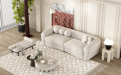 87.7" Modern Curved Sofa, Back Upholstered Couch with 5 Decorative Throw Pillows - Teddy Beige