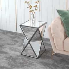 Mirrored End Table, Mirrored Nightstand, Silver Side Table