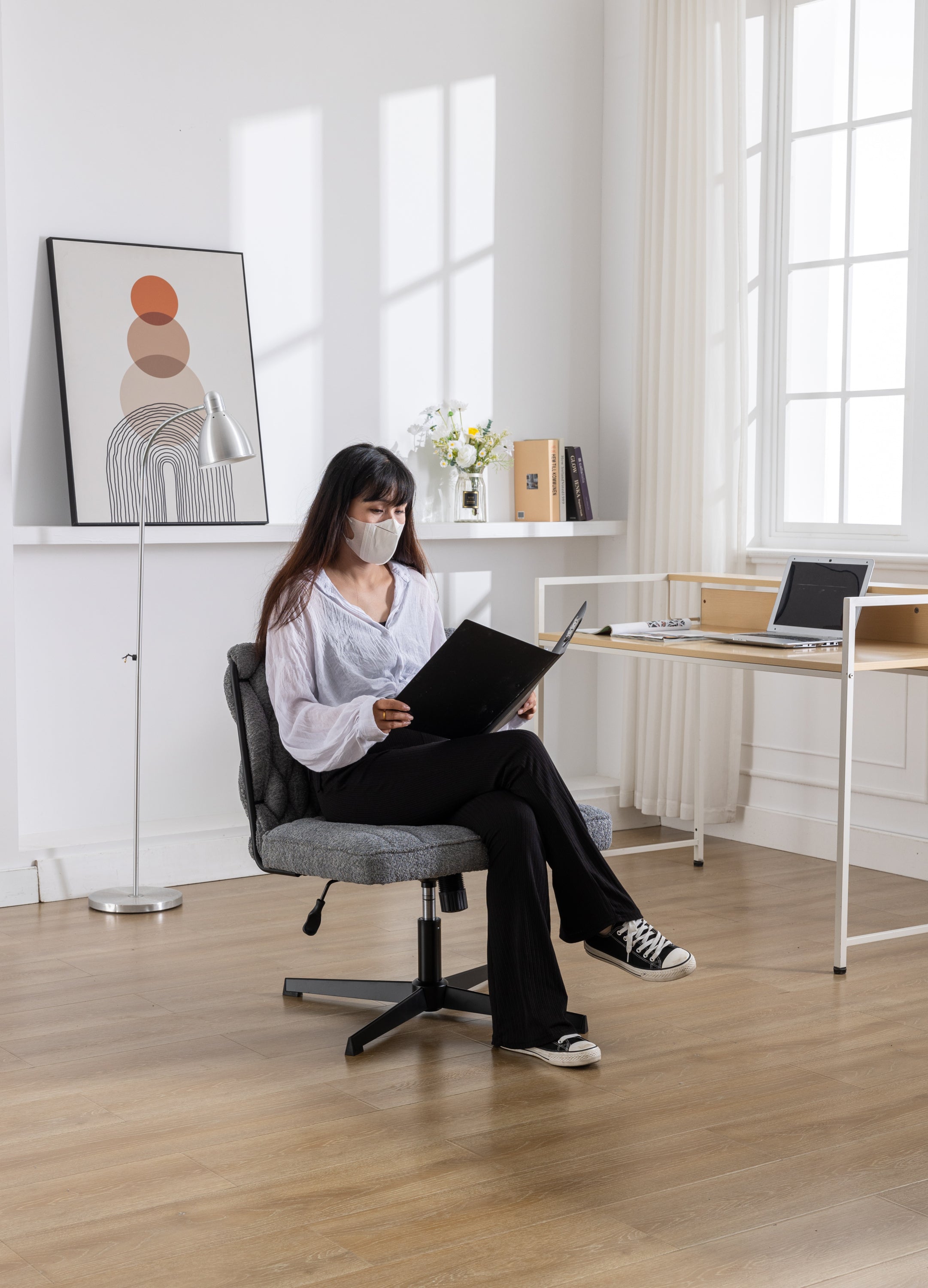 Armless Office Desk Chair No Wheels - Grey