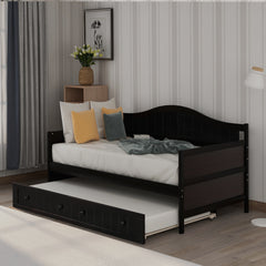 Twin Wooden Daybed with Trundle Bed - Espresso