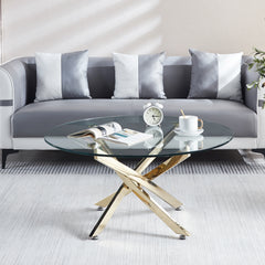 Modern Round Tempered Glass Coffee Table with Chrome Legs - Gold
