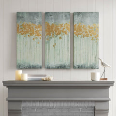Evening Forest Gold Foil Abstract 3-piece Canvas Wall Art Set