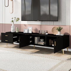 Modern TV Stand with 5 Champagne legs for TVS up to 77" - Black